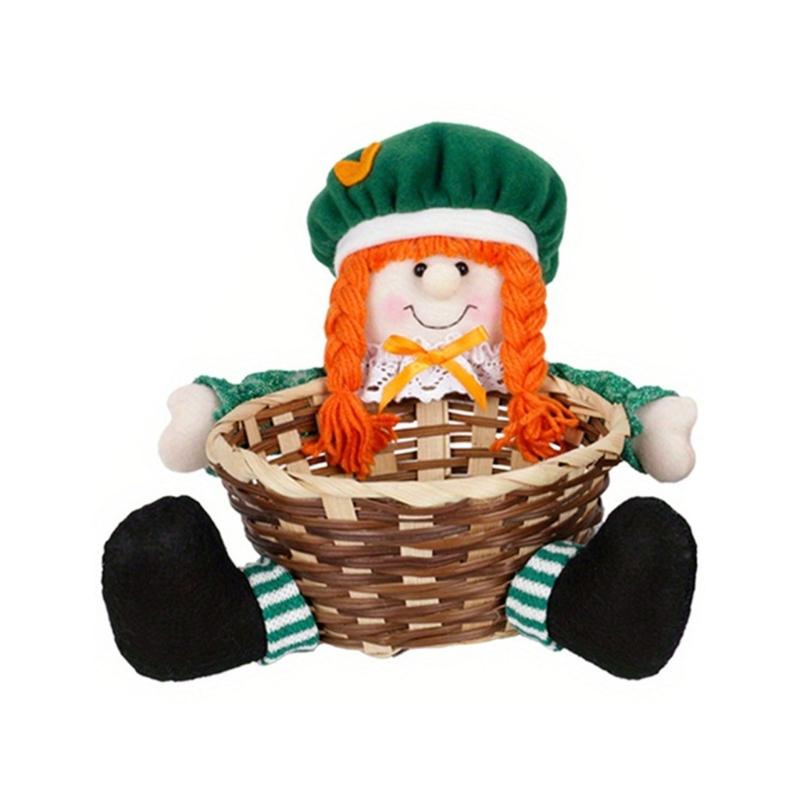 Saint Patricks Day Gnome Plush Doll Basket Leprechaun Green Tomtes Scandinavian Dwarfs Patricks Day Decoration Kids Toy 1