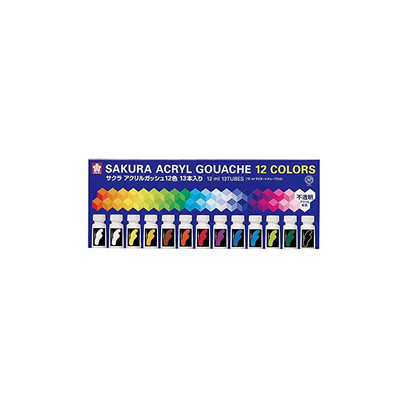 Sakura Craypas Acrylic Gouache Paint, 12 Colors, 13 Sticks (2 White), AGW13