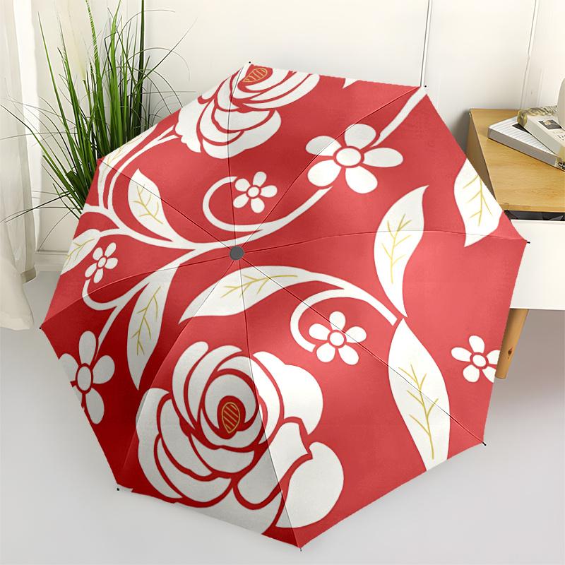 1 Stück Automatischer Faltregenschirm mit Blumenmuster - Kompaktes 8-Rippen-Design, Langlebiger Kunststoff & Eisen, Festliches Geschenk, Kompakter RegenschirmUmbrellan035