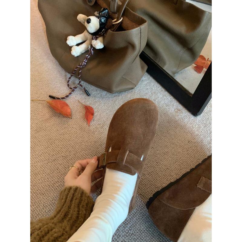 Sheepskin Version~ Genuine Leather One-pedal Can Step On Heel Buckle Straps Single Shoes Lazy Women's Shoes Boken Small Leather Shoes