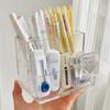 Simple Minimalist Transparent Acrylic Three Grids Desktop Pen Holder Storage Organizer