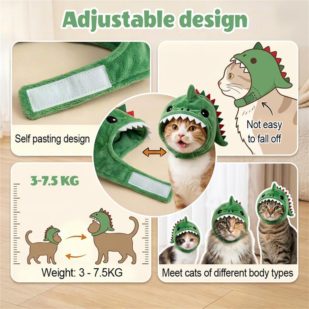 Dinosaur Hood Costume, Funny Pet Headpiece for Halloween Party Dress Up