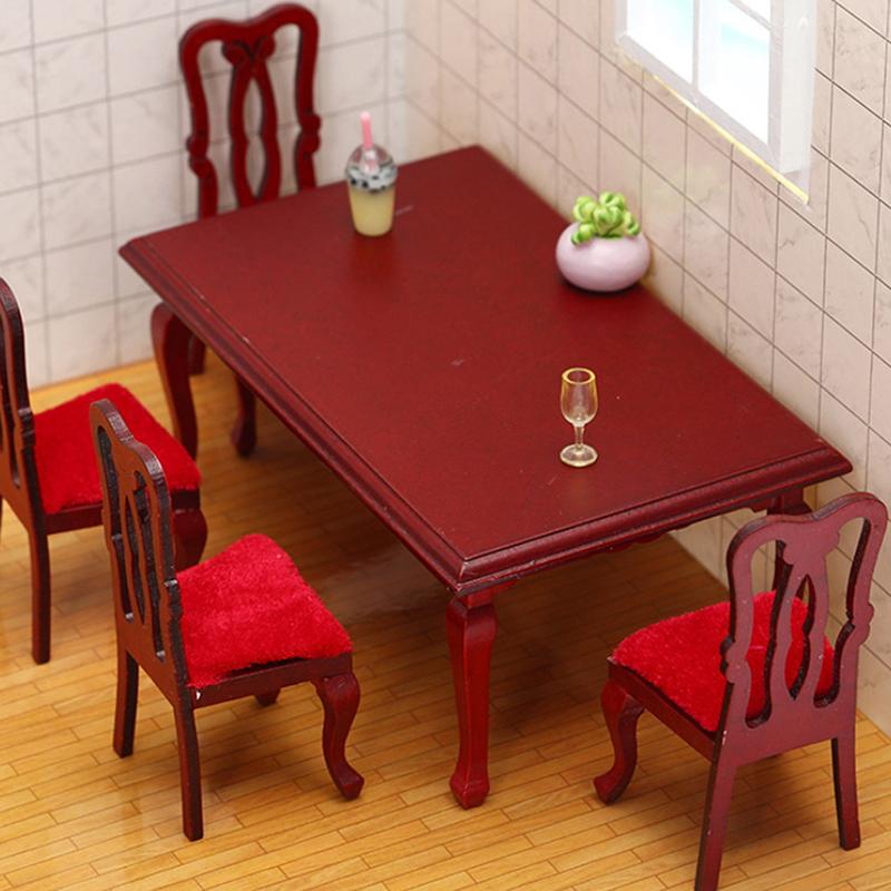 1Pcs DIY Accessories Miniatures Wooden Retro Simulation Dining Table Chair 1:12 Dollhouse Furniture Toy