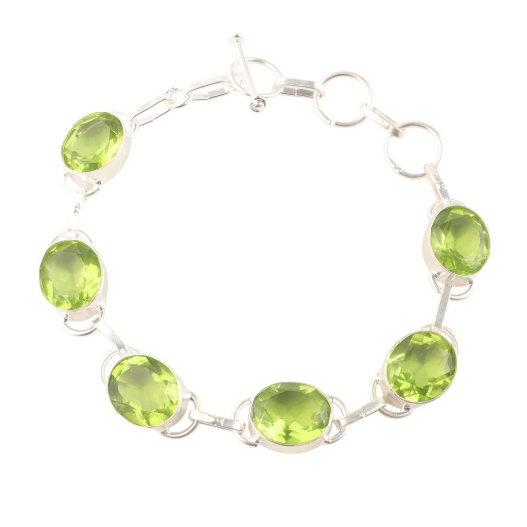 Peridot Gemstone 925 Sterling Silver Jewelry Handmade Bracelet 8" Gift For Wife RB-10-13