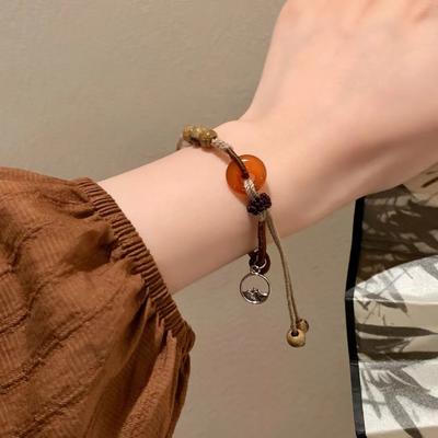 Maillard Amber Veiligheidsgesp Armband Dames Nieuw Chinees Geweven Handtouw Retro Etnische Stijl Sieraden