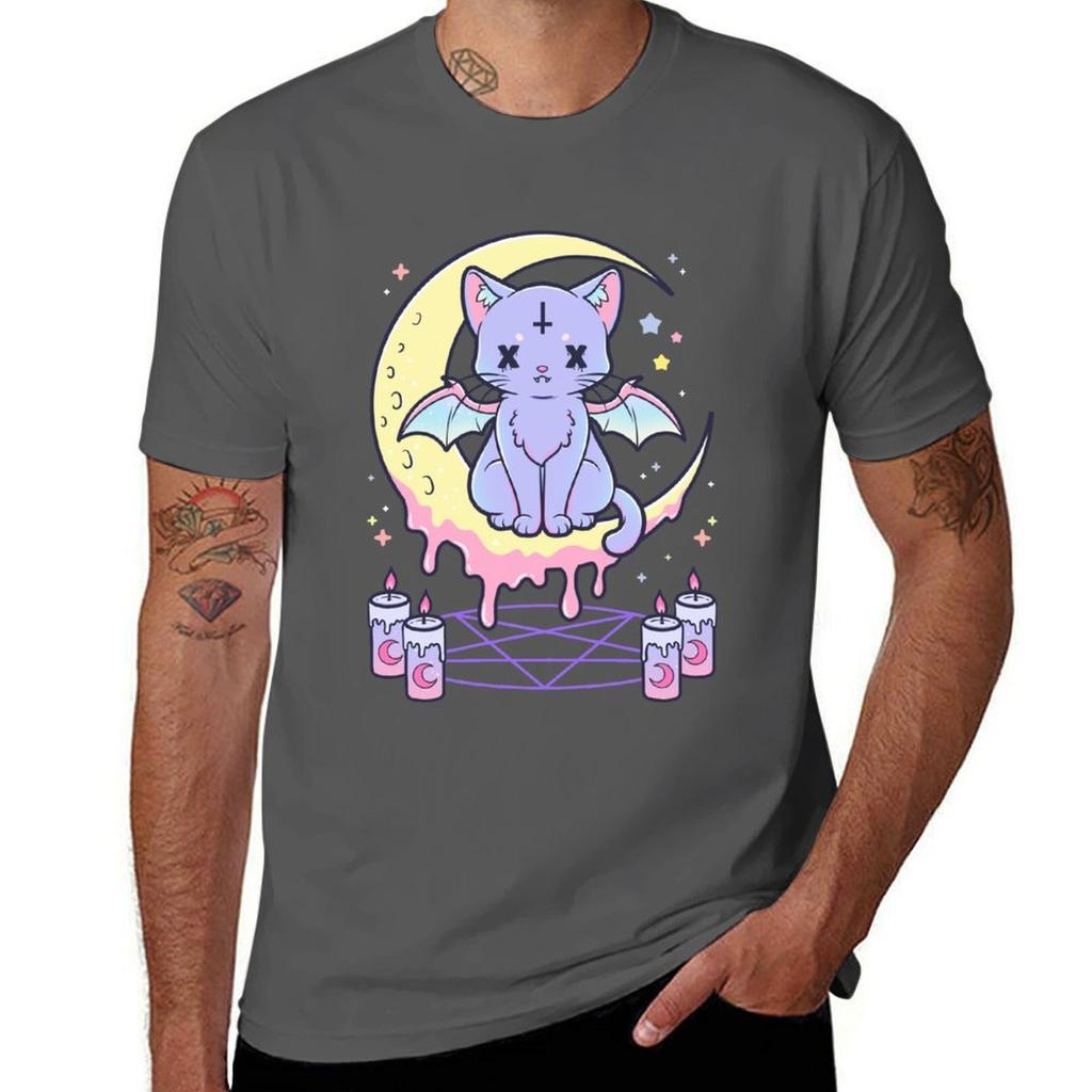 Kawaii Pastel Goth Cute Creepy Occult Cat T-Shirt PerforUnisexce Workout Short Sleeve Tee