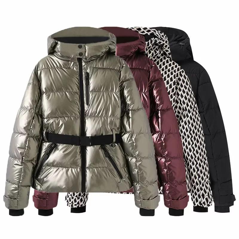 Women's Warm Ski Suit Jacket with Belt, Long Sleeve