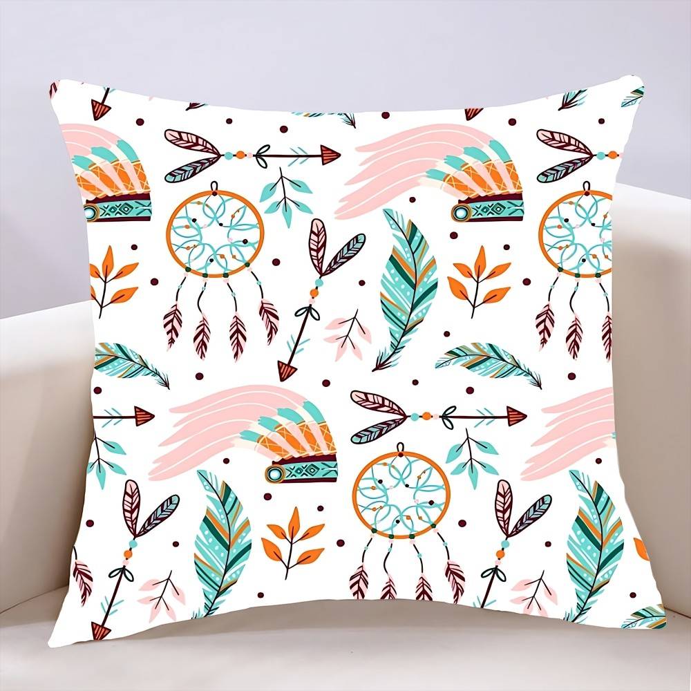 Flower Feather Pattern Pillow Case Cushion Cover Soft Cute Throw Pillow Case For Car Sofa Pillowcase Polyester With Zipper