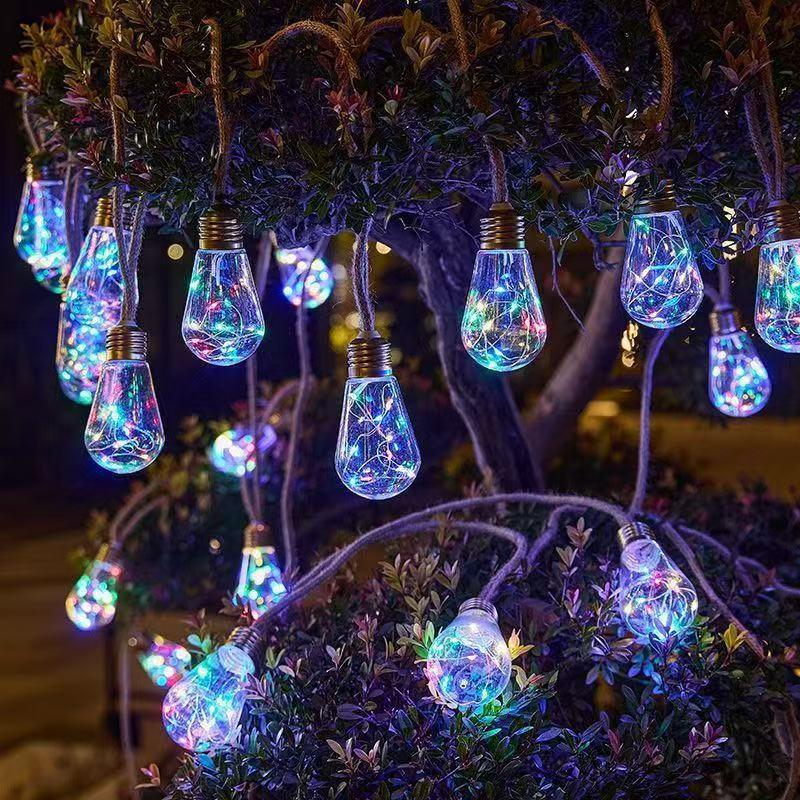 Wasserdichte Outdoor Solar Hanfseil Lichterketten - Kupferdraht Weihnachts- & Campingplatz Dekoration