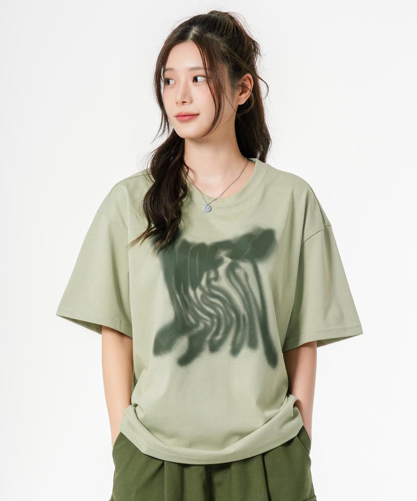 MOZMOZ Mocu Blur Double Weave Short Sleeve T-Shirt Khaki