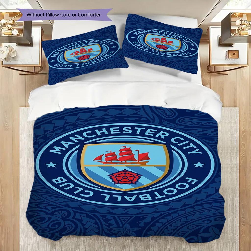 Manchester City Football Club Emblem Three-piece set (1 * duvet cover + 2 * pillowcase, without core) 2DFlat Soft and comfortable Bedding set
