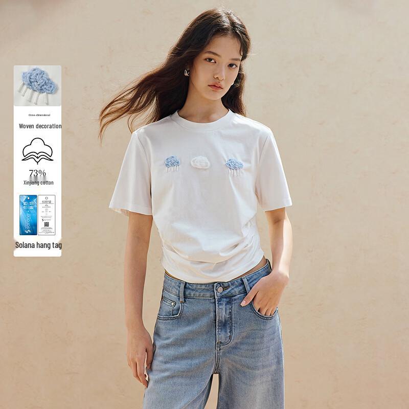INMAN 2026 Summer Linen Cloud Waist-Cinching Short Sleeve T-Shirt M