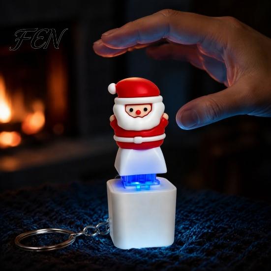 LED Festive Sound Pendant Santa Light Keychain, Interactive Glowing Christmas Ornament with Tunes, Holiday Sensory Play Tool USB-C Rechargeable Fidget