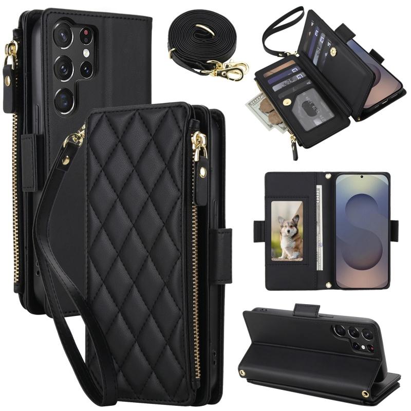 Phone Case for Samsung Galaxy S26 FE S25 Edge S24 Ultra S23 Plus S22 Crossbody Zipper Wallet with 9 Card Slots Cover Lanyard Bag