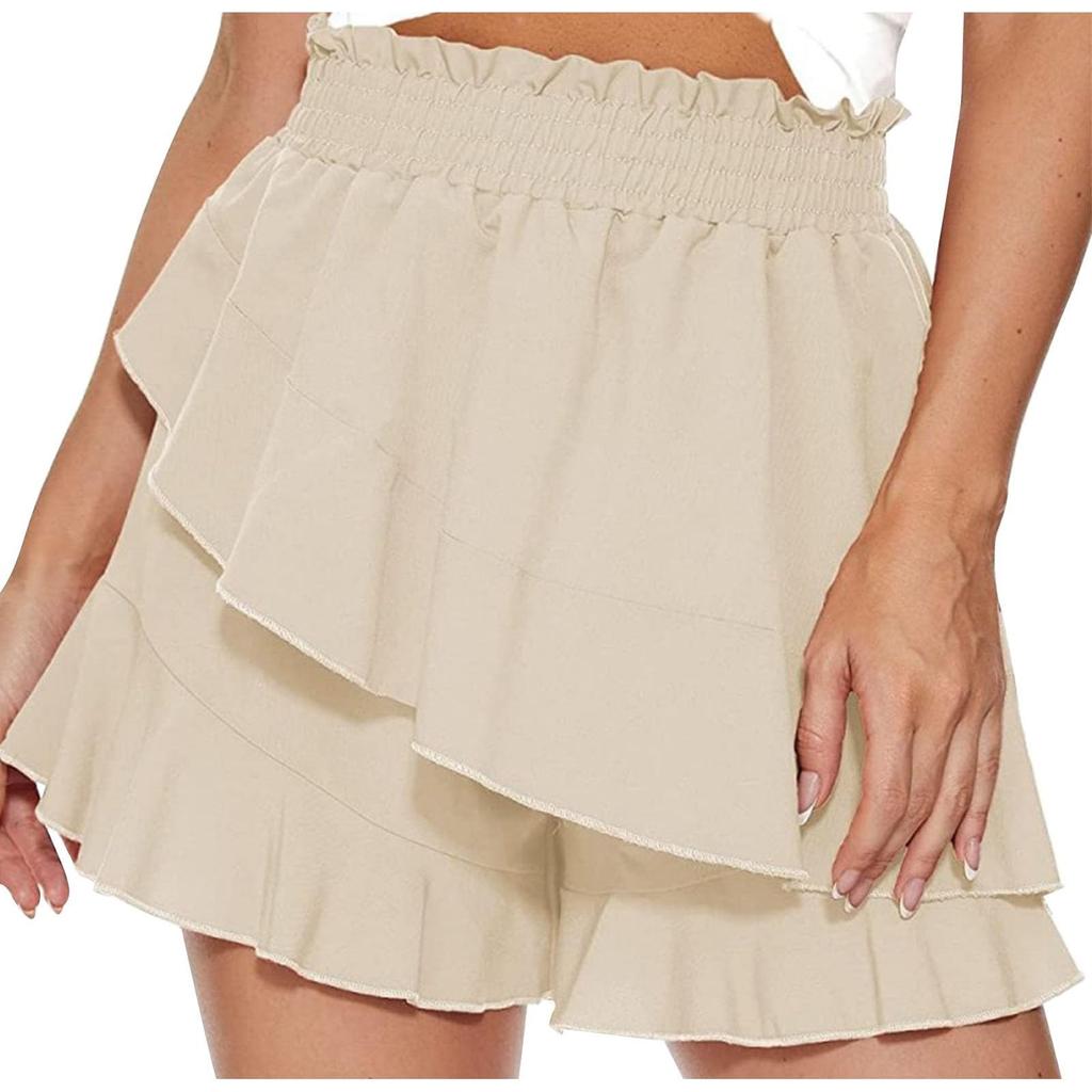 Women's Solid Color Casual High Waisted Double Layered Beach Shorts