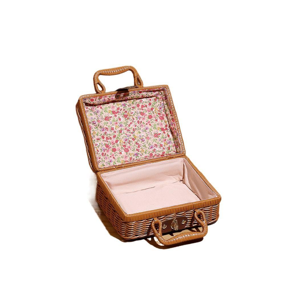 Handmade Travel Suitcase Vintage Picnic Basket Cosmetic Sundries Organizer Gift Box  Makeup