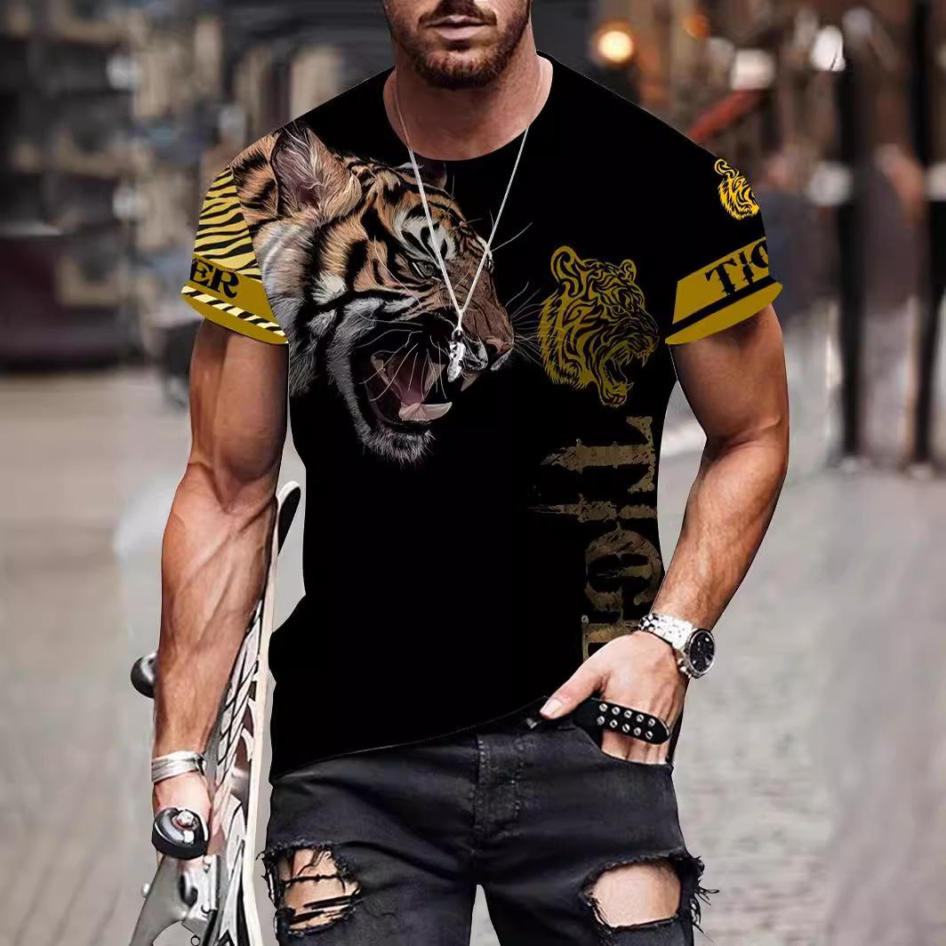 

Повседневная футболка, модная футболка большого размера с круглым вырезом и крутым цифровым принтом в виде животных для комфорта 6XL