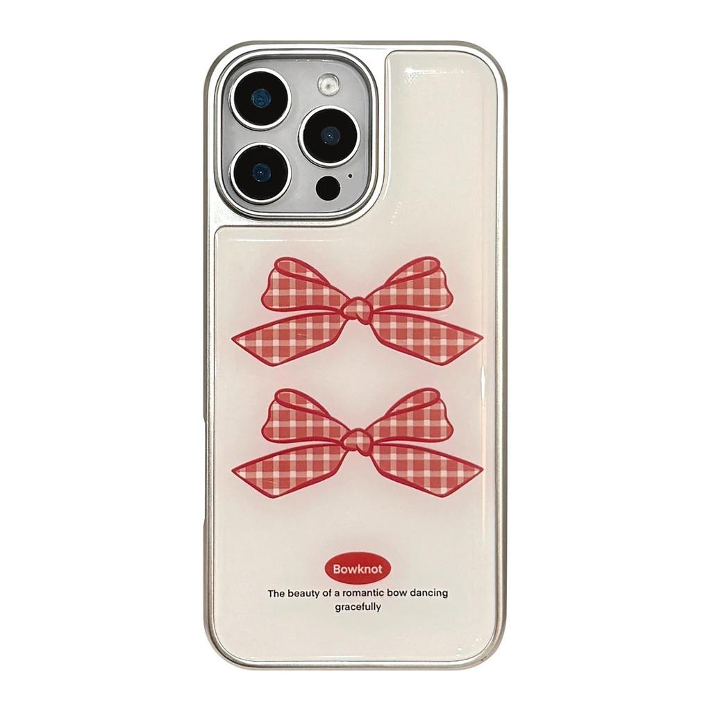 Red Plaid Bow Is Suitable for iPhone17 Mobile Phone Case Apple 15 Electroplating 14 Water Condensation 13 Simple 16 Advanced