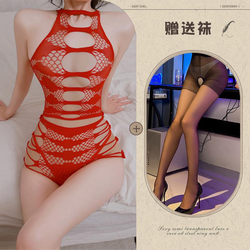 Sex underwear sexy perspective hollow tear large size hip wrap free net suit