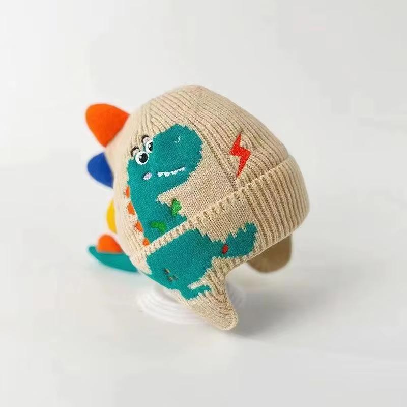 Baby Winter Hat Cartoon Dinosaur Warm Knitted Beanie Earmuffs Cap Kids Boys Girls Outdoor Ear Protection Cap