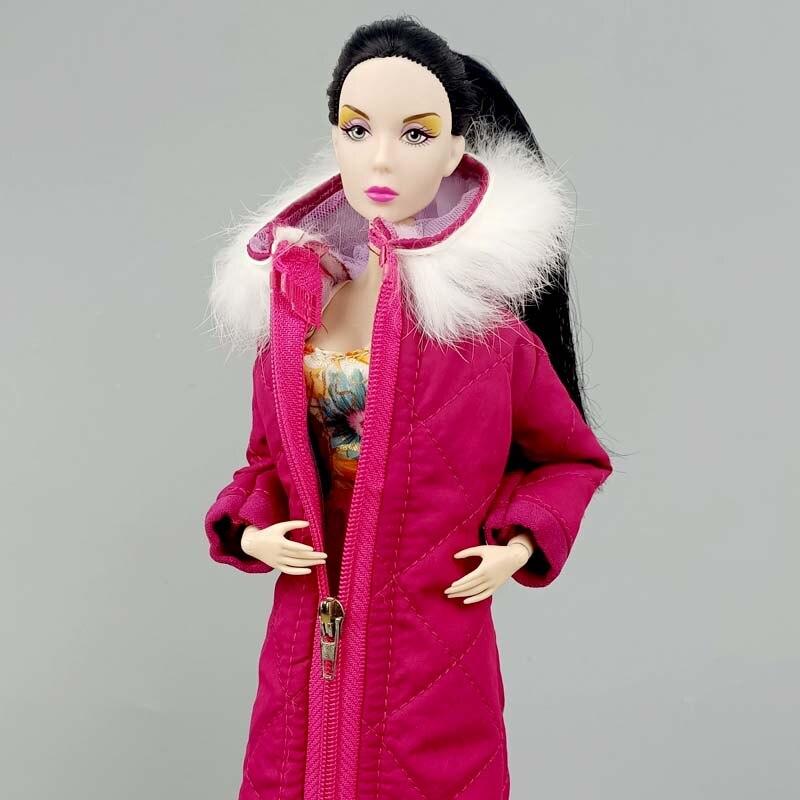 Pinker Wintermantel mit Kapuze für Barbie-Puppe, Outfits, Kleidung, Parka für 1/6 BJD-Puppe, Jacke, 1:6 Puppenzubehör, Kinderspielzeug