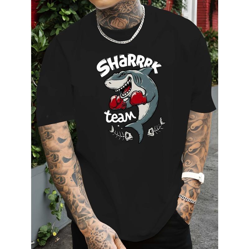 European Size Team Shark New Summer Outdoor Men's Short-sleeved T-shirt Summer Fashion Trend Top Printed Men's Bottoming Shirt