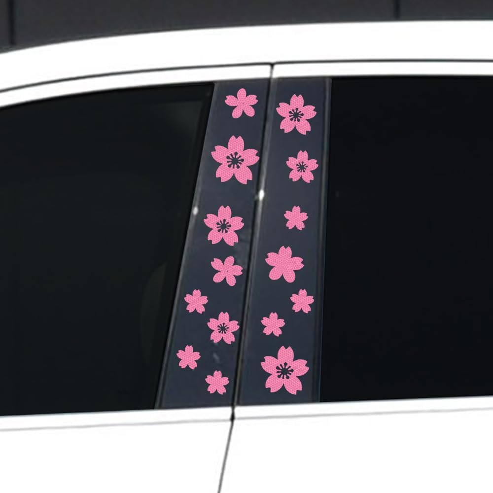 High Intensity Reflective Flower Car B-Pillar Sticker Self-Adhesive Cherry Blossom Center Pillar Decal Waterproof Vinyl Decal DIY Car Window Bumper