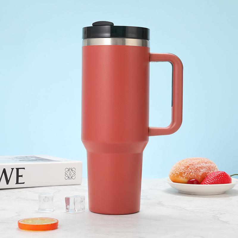 40oz Stainless Steel Car Cup Large Capacity Water Cup with Handle and Straw Double-walled Insulated Travel Mug Holiday Gifts