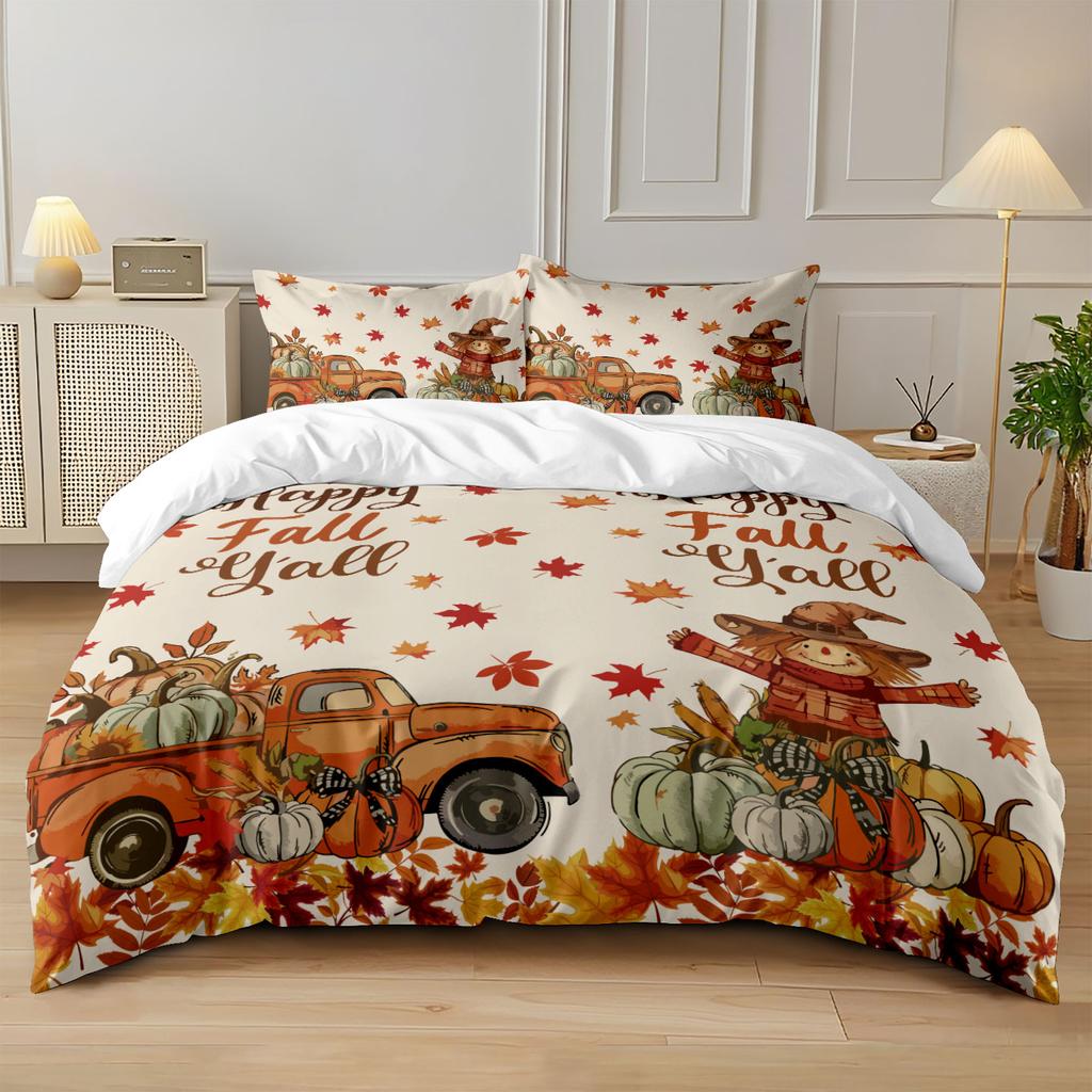 3pcs Autumn Harvest Festival Pumpkin Coreless Quilt Set Multi Size Bedroom Dormitory Holiday Bedding Decoration Machine Washable