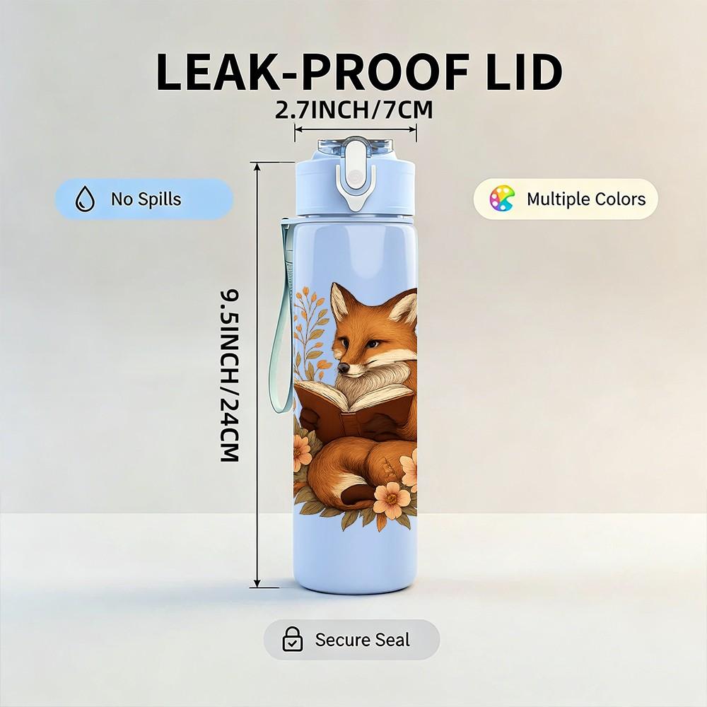 1PC Autumn Floral Fox Portrait 750ml Color Plastic Sports Water Bottle Leakproof Flip Straw Lid Suitable for Sports Office Home Use