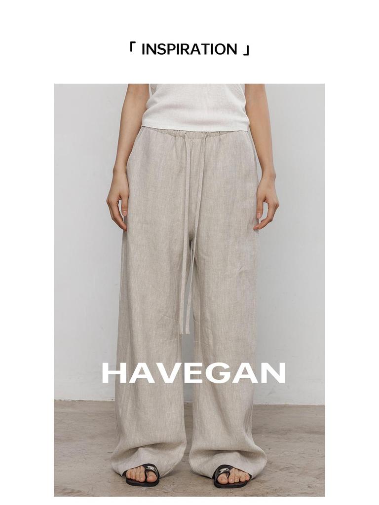 Pantalon d'été décontracté ample à jambes larges en lin pour femme - Style long jusqu'au sol