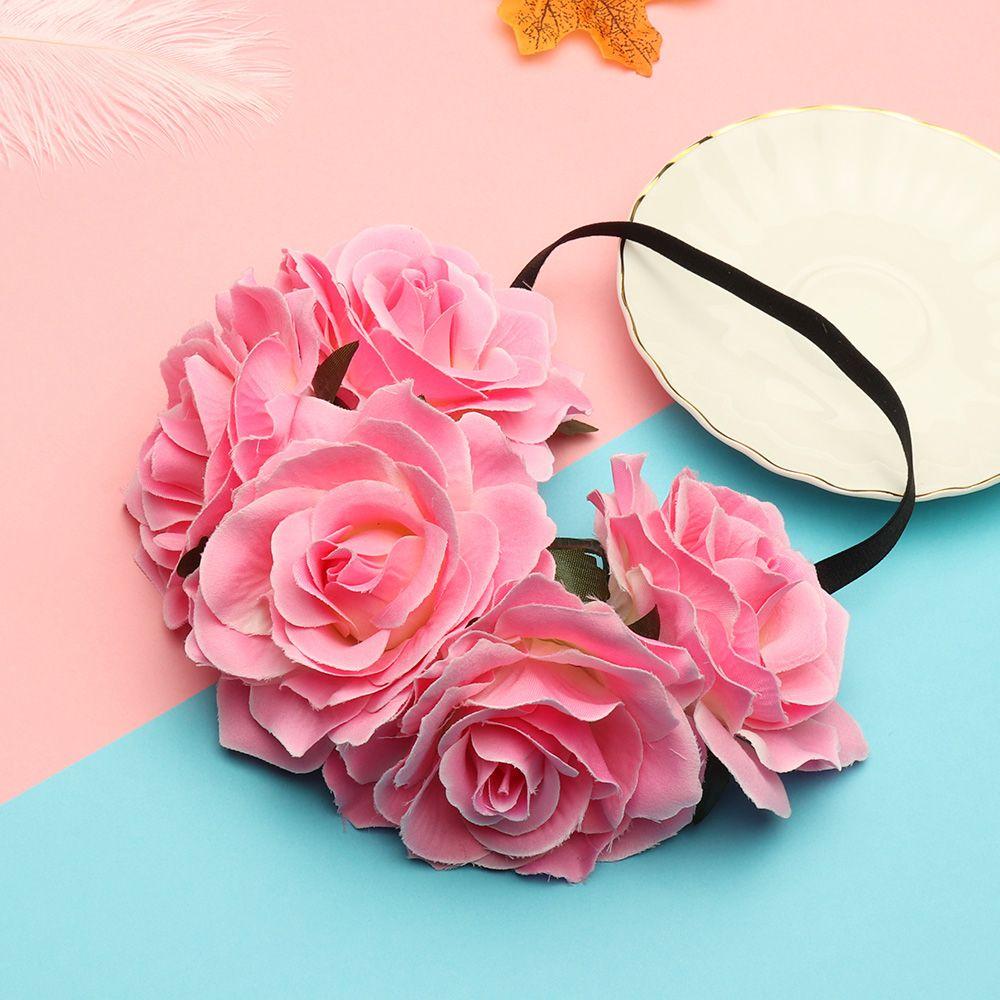 Bohemia Women Hair Accessories Wedding Hairband Bridal Headwear Rose Flower Garland Elastic Wreath Headband Fashion Headpiece