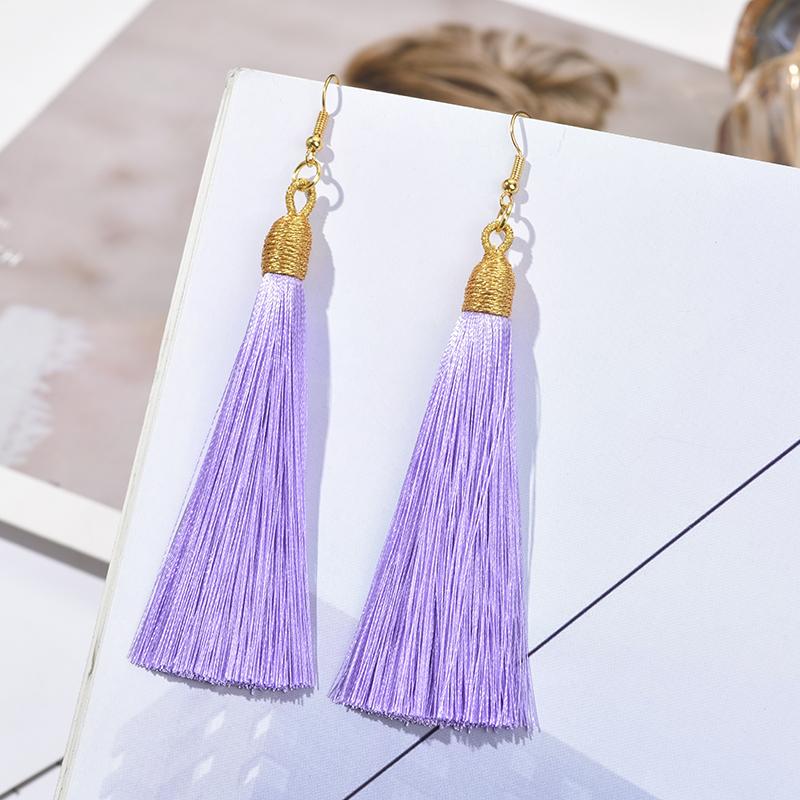 Fashion Tassel Earrings Women Silk Fabric Gold Color Rope Wrap Fringe Long Drop Dangle Earings For Girls Bohemia Wedding Jewelry