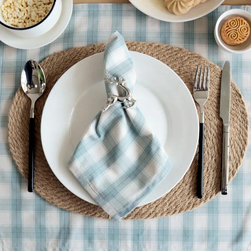 

4 шт 30 x 45 см 100% хлопок моющаяся ткань ручная работа мягкие салфетки ткань универсальные решетчатые квадратные кухонные полотенца для ужина кухня и вечеринки декор 4-Pack-45 x45cm синий/серый