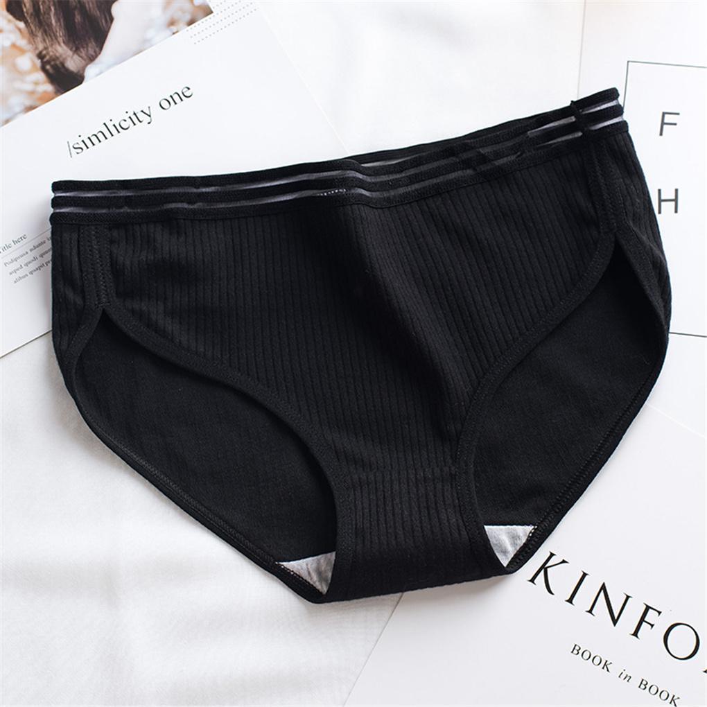 Cotton Women Brief Stripe Girl Underpant 3D Threaded Mid-waist Knicker Underwear