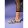 Crystal Embellishment Genuine Leather Double Belt Women's Slippers