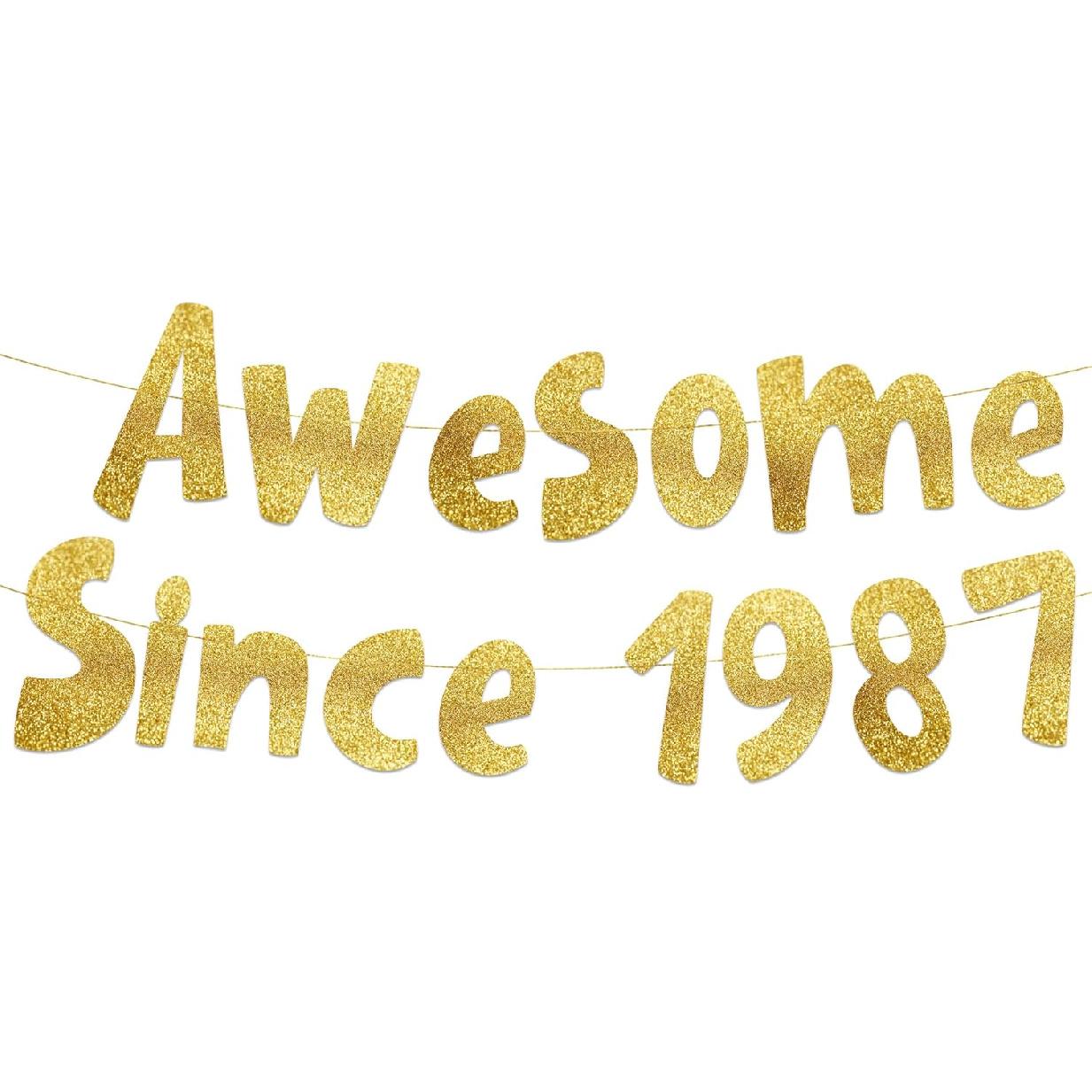 Awesome Since 1987 Gold Glitter Banner - 39th Birthday and Anniversary Party Decorations