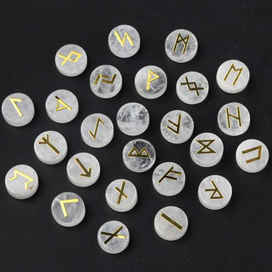 25Pcs Faux Crystal Agate Rune Stone Set Alphabet Rune Round Set Nordic Germanic Language Stone for Witchcraft Fortune-Telling