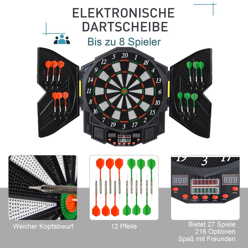 Dart Board Set, Electronic Dartboard with LED Digital Score Display, Soft Tip Darts, 27 Games, Speaker Sound