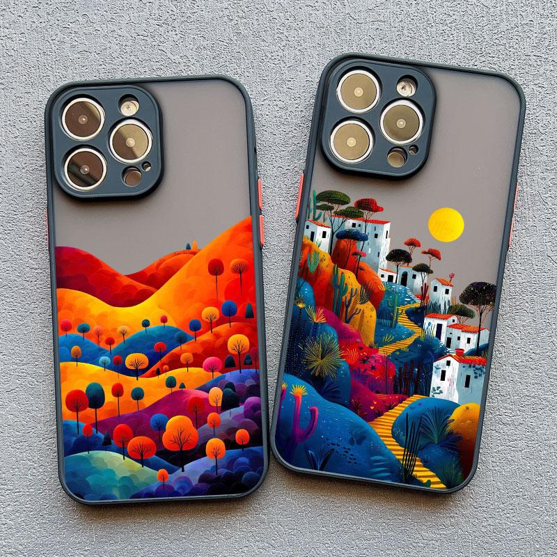 Yellow Sunset Mountain Phone Case For iPhone 16 14 15 11 12 13 Pro Max Mini XR X XS 7 8 Plus SE Natural Scenery Shockproof Cover