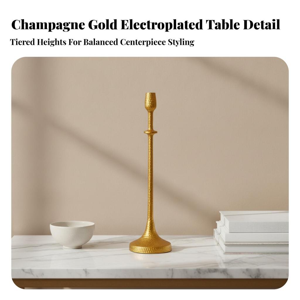 Aluminum Candlestick with Gold Electroplated Finish Stable for Entryway, Mantel