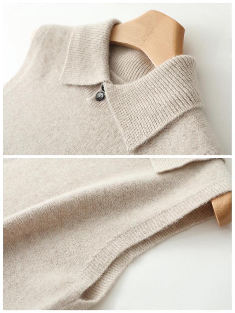 Cashmere Button-Up Sleeveless Sweater Vest with Polo Collar
