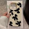 Black Bow Pattern Lychee Texture Silicone Phone Case For iPhone 17 Pro Max 14 Plus 11 12 13 14 15 16 Pro 17 Air Soft Cover