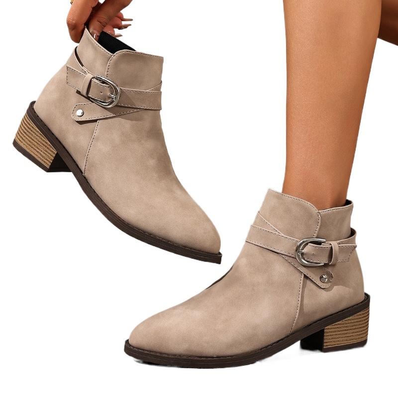 New Fashion Large Size Korean Version Temperament Niche Design Trend Pointed Suede Versatile Thick Heel and Ankle Boots 43