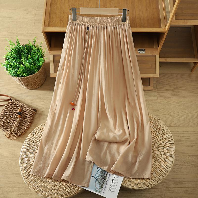 DIMANAF 2026 Plus Size Women Linen Pants Elastic Waist Vintage Basic Lady Wide Leg Long Pants Oversize Loose Tencel Solid