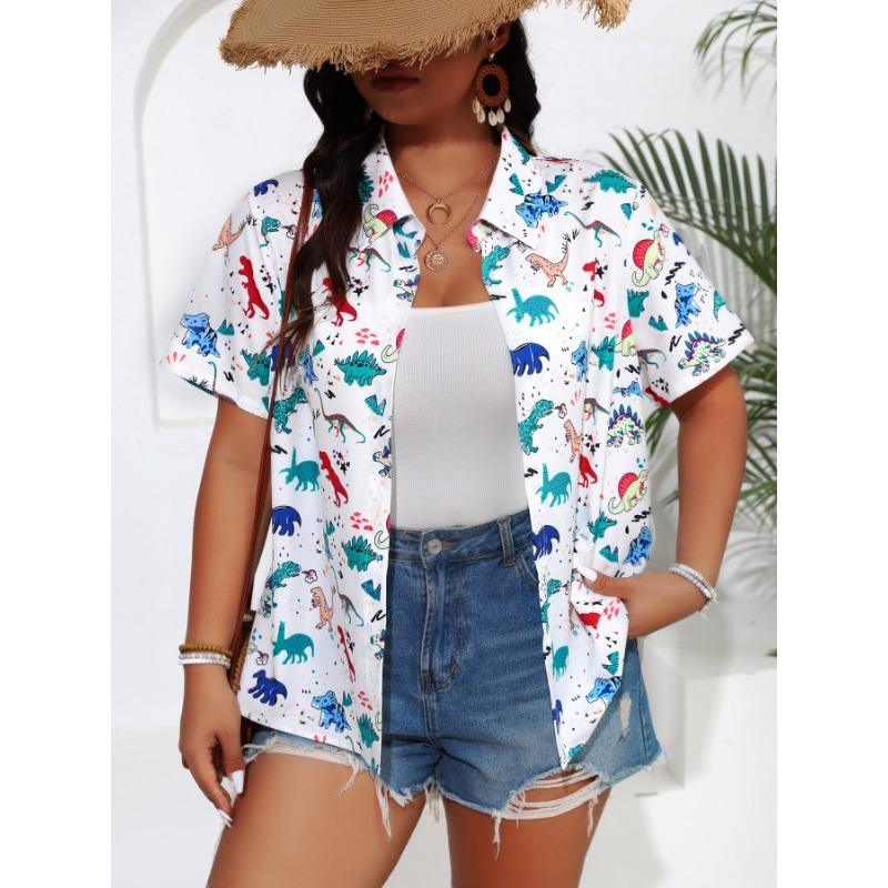 Plus Size Abstract Tropical Flower Print Shirt 0XL