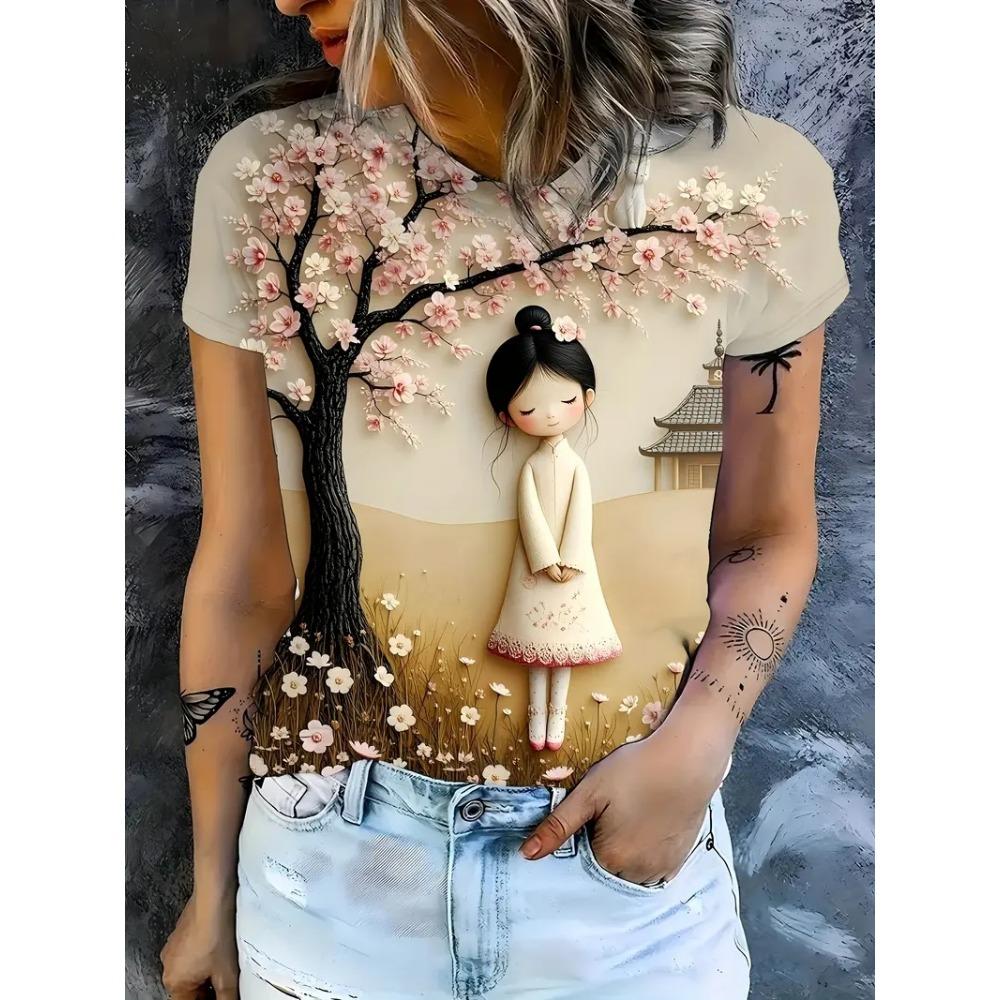 

Women s T-shirt plus size 3D printed casual loose and fashionable short sleeved T-shirt, soft, comfortable, breathable 6XL