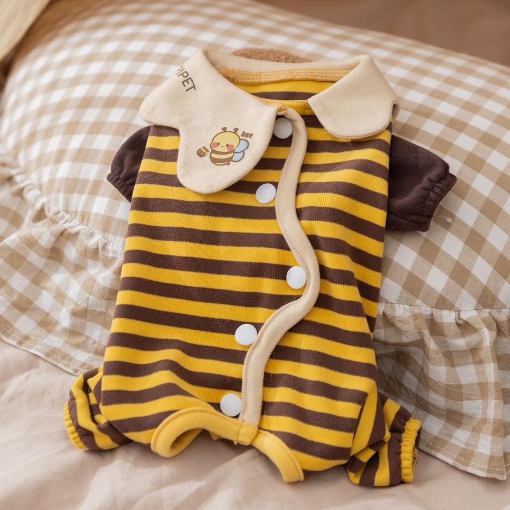 Pet dog autumn and winter belly coat small bee striped trimmable four-legged surgical clothing small dog dog clothing