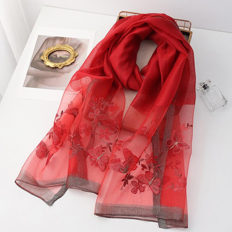 Four Season silk wool scarf women hijab pashmina shawls wrap Blanket Floral Pashmina Embroidery Scarves Foulard high quality
