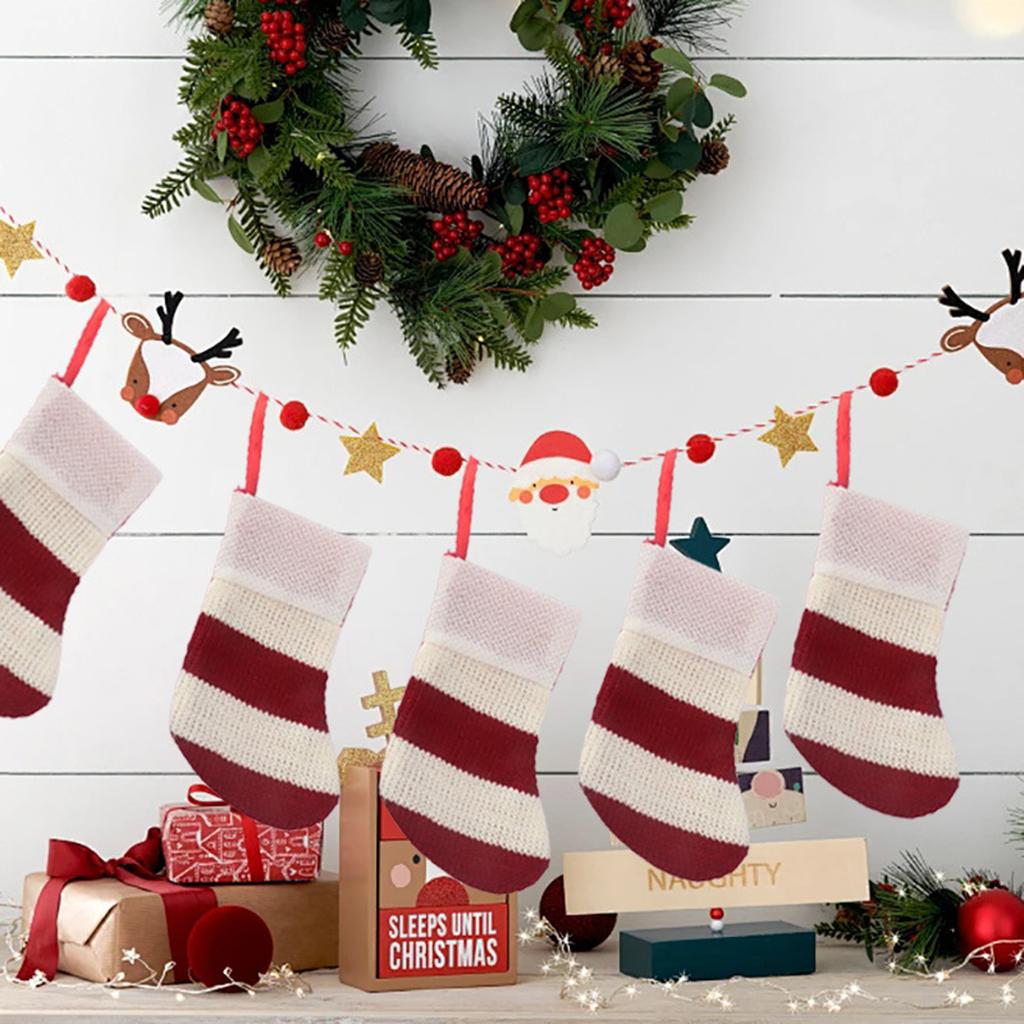 Christmas Decorations Wool Socks Red And Gray Elk Gift Bag Children's Gift Bag Knitted Christmas Socks